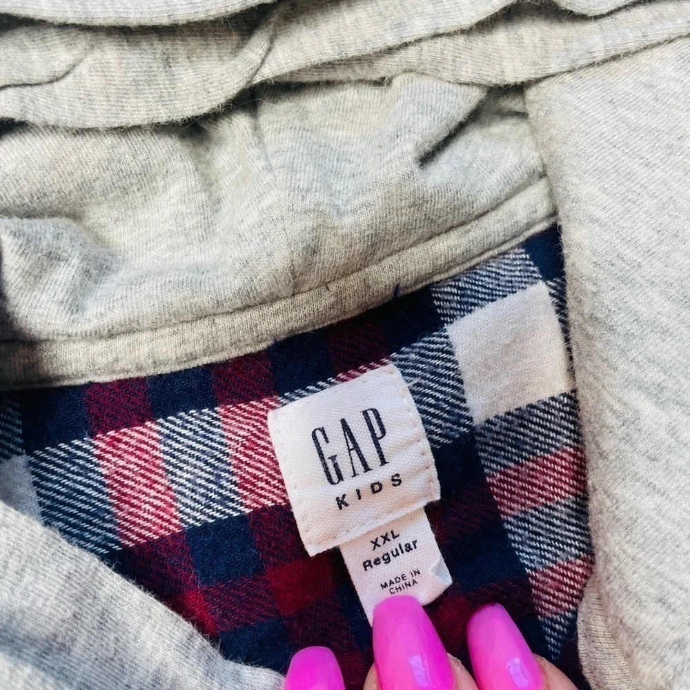 Gap Kids Blue Maroon Plaid Flannel Hooded Long Sleeve Button Up Shirt Size XXL